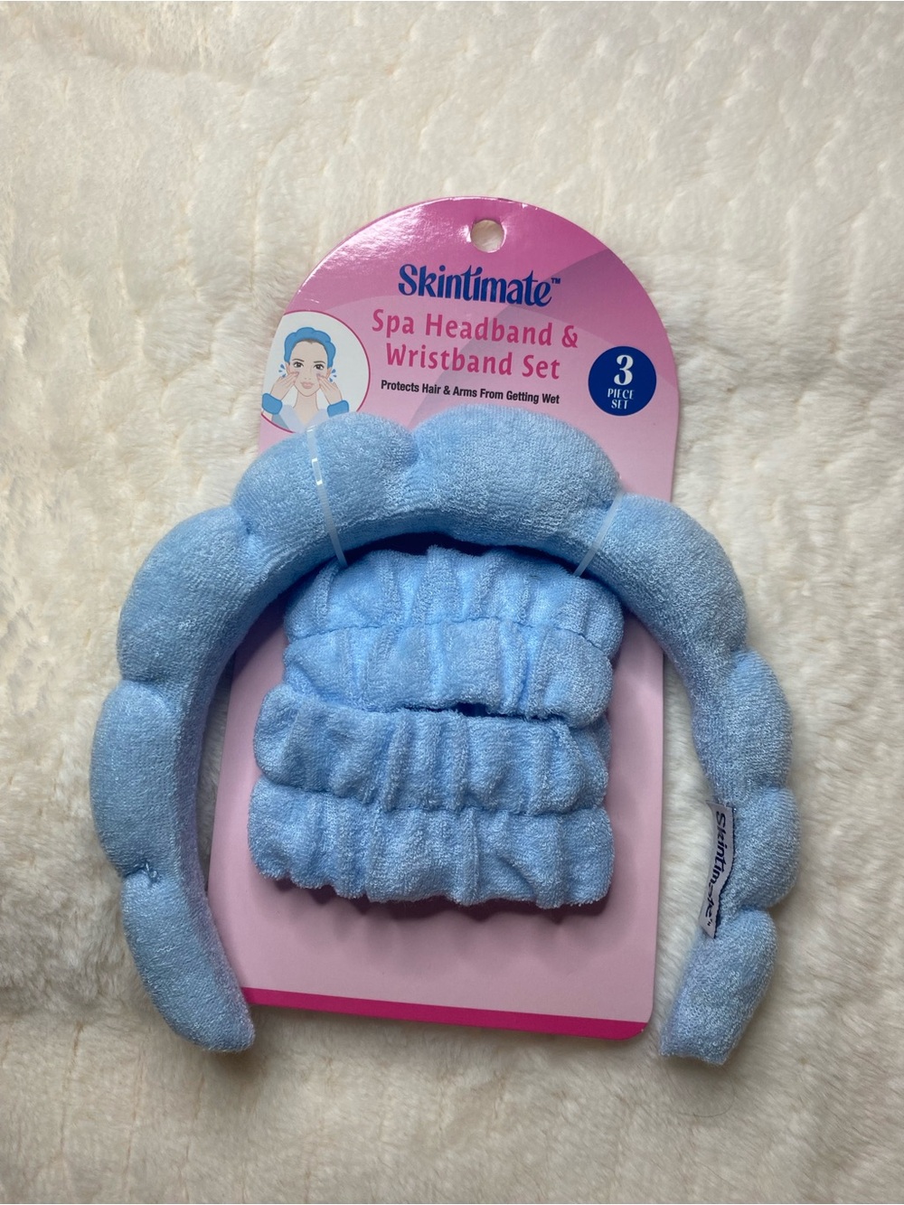 Skintimate Light Blue Spa Headband & Wristband Set for Women
